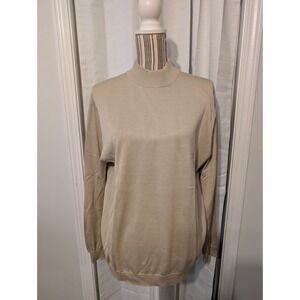 Pronto Uomo Silk Cotton Blend Mock Neck Sweater Long Sleeve Beige Womens Size S‎